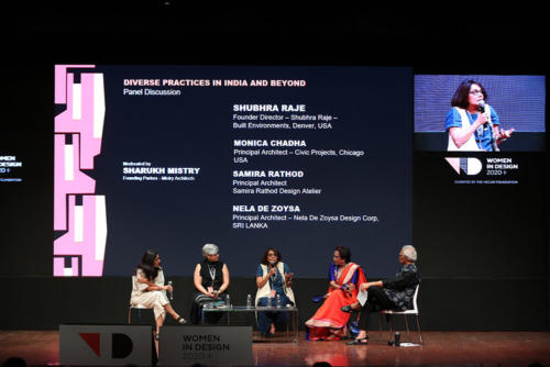 Women In Design 2020+ Conference- Panel Discussion titled Diverse Practices in India and beyond (L-R- Shubra Raje, Monica Chadha, Smaira Rathod, Nela De Zoysa, Sharukh Mistry)